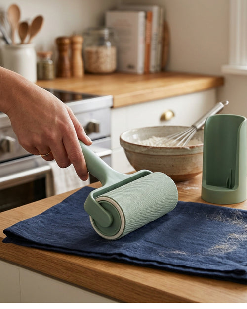 Culinova Directional Fabric Lint Roller with Cleaning Dock Sage - Lifestyle view