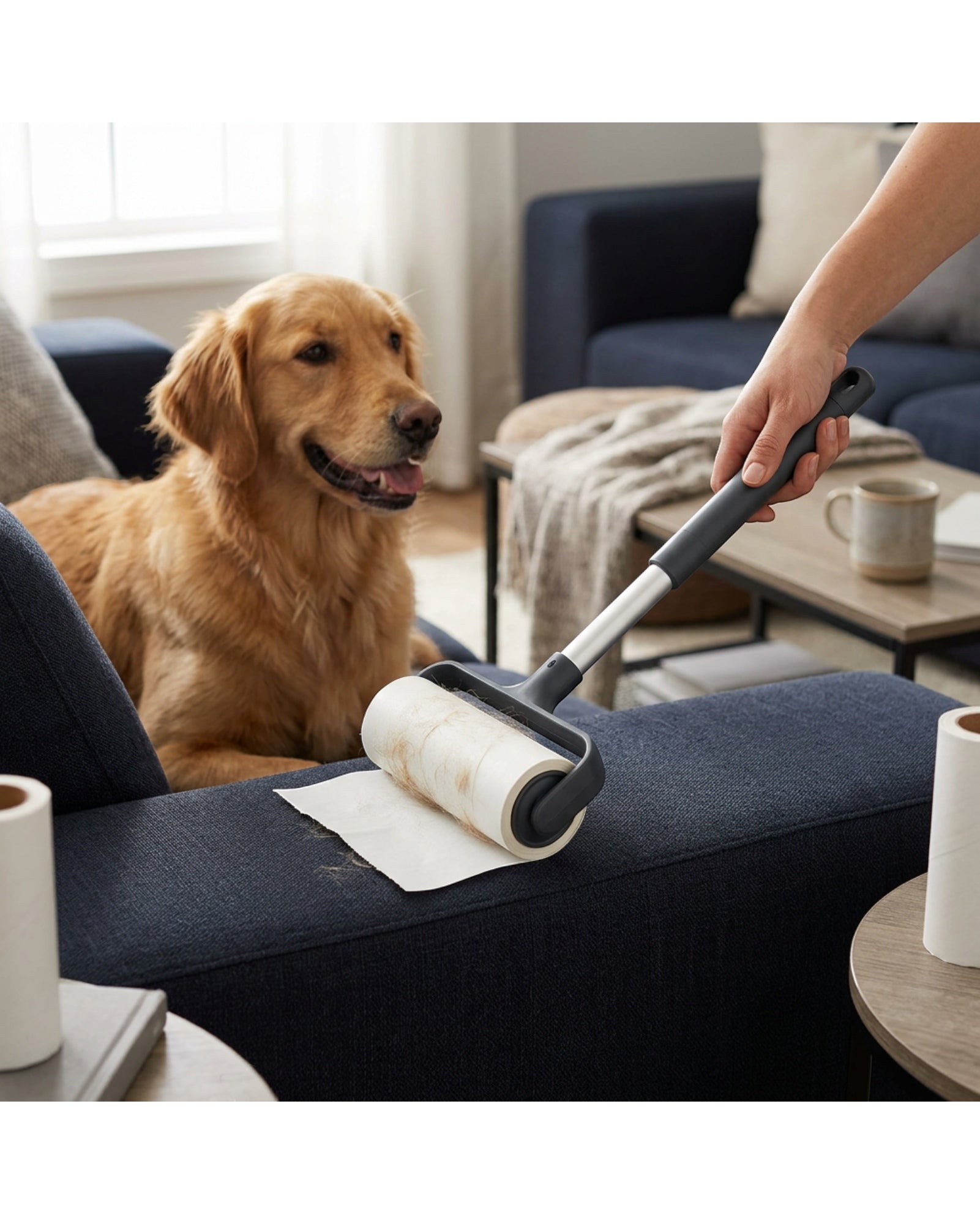 Culinova Long-Handle Adhesive Lint Roller 60 Sheets Charcoal - Lifestyle view
