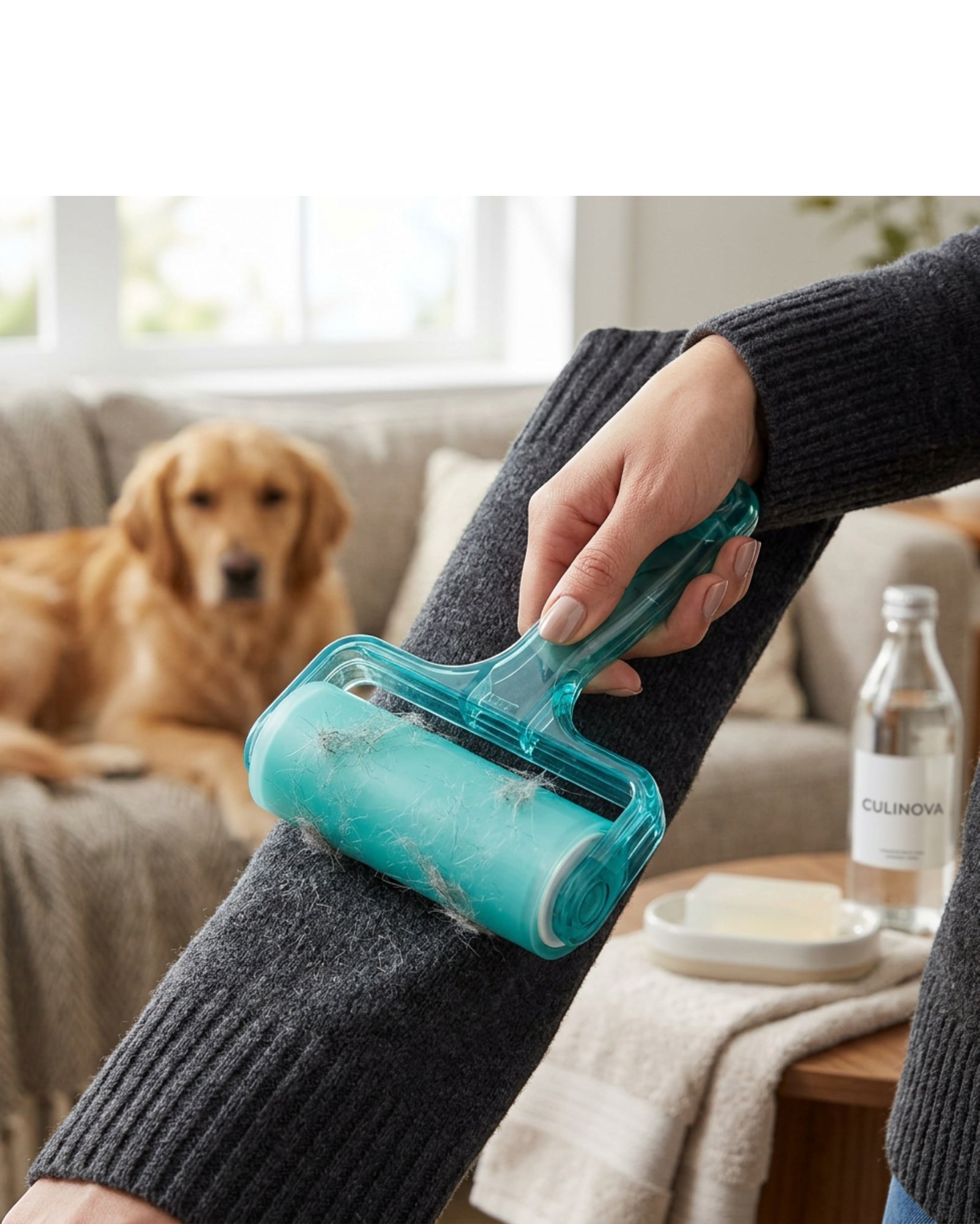 Culinova Washable Silicone Lint Roller with Folding Cover Teal - Lifestyle view